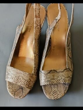 Anne Klein Metallic Snake-Print Slingback Heels New Worn